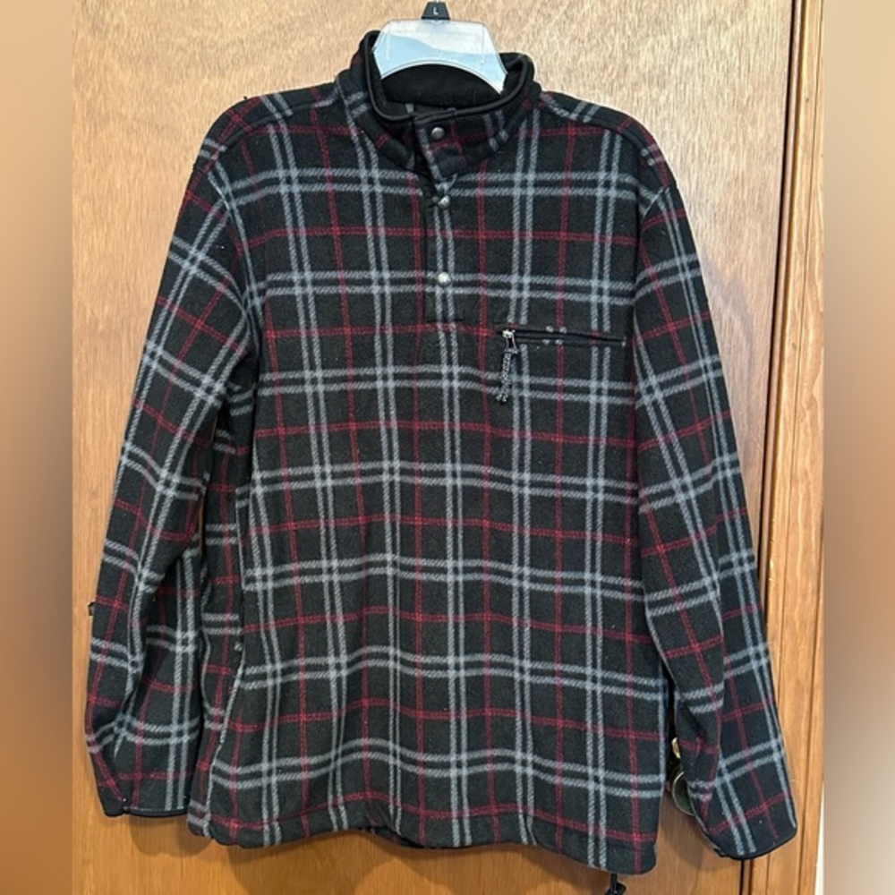 Chaps Men's Size M Pullover‎ Sweater Half Snap Polyester Black Plaid Classic